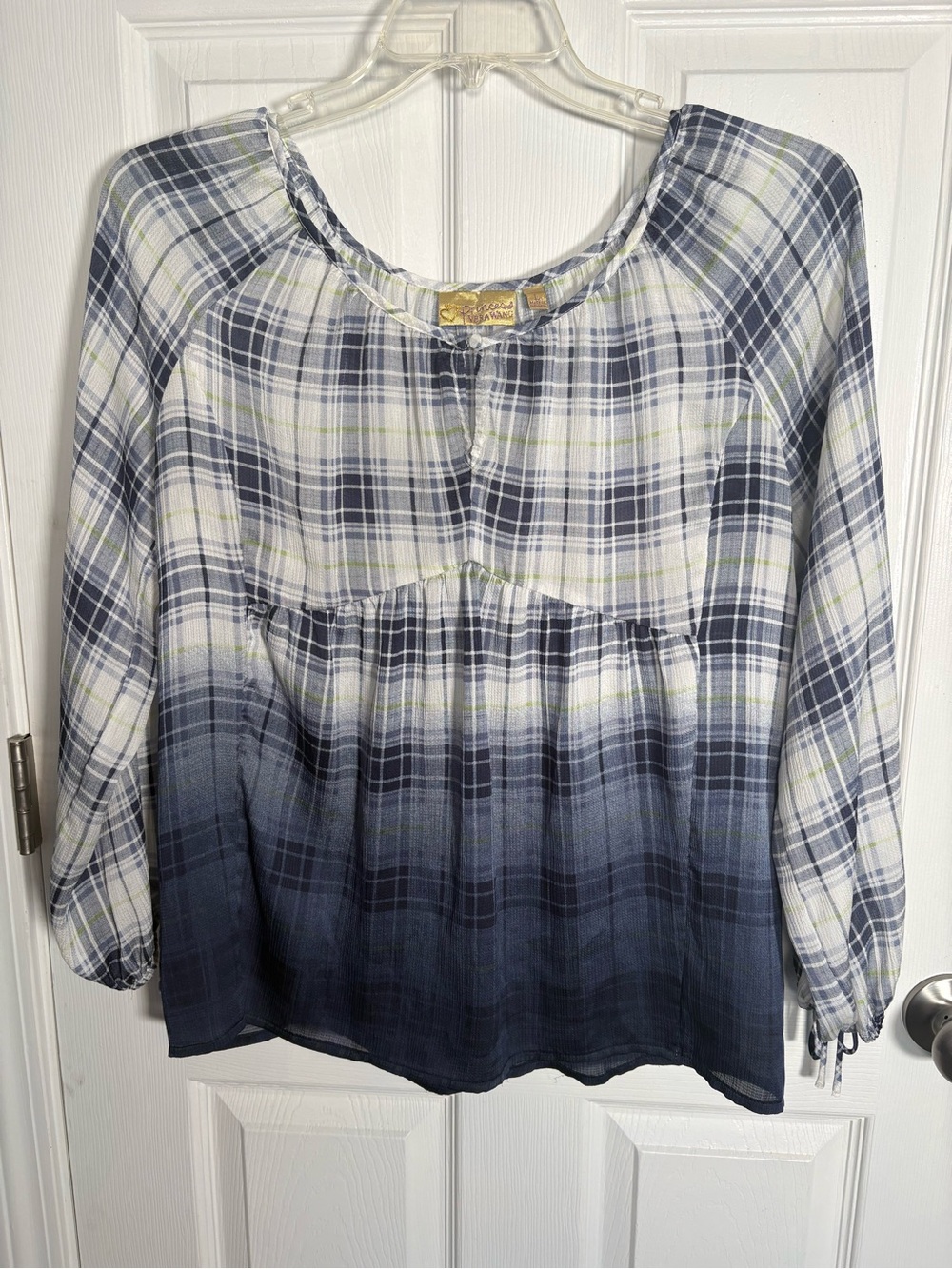 Princess Vera Wang Blue and White Boho Sheer Top Size Large
